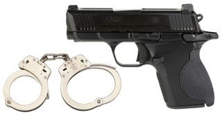 Smith and Wesson CSX sub-compact 9mm pistol, black.